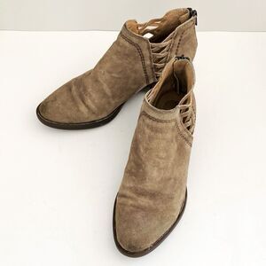 Born Taupe Suede Ankle Boots Pointed Toe Woven Side sz 8 Boho Festival Western